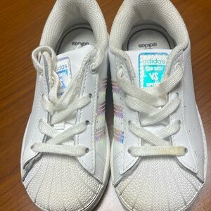 Adidas White Sneakers with Shell Toe and Three-Stripes